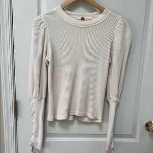 Cream Long Sleeve Waffle Knit Top